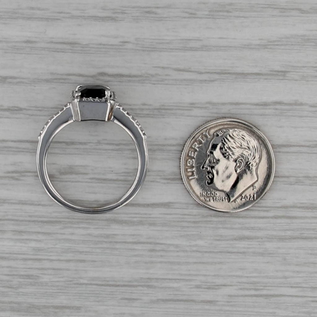 1.36ctw Emerald Cut Blue Sapphire Diamond Halo Ring 14k White Gold Engagement