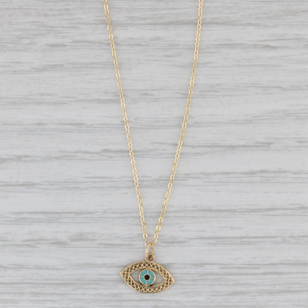 Gray New All Seeing Eye Pendant Necklace 14k Yellow Gold Enamel Cable Chain