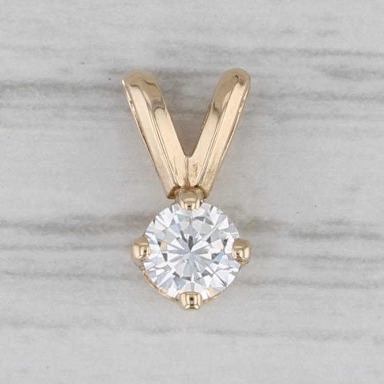 Gray Small 0.22ct Round Diamond Solitaire Pendant 14k Yellow Gold