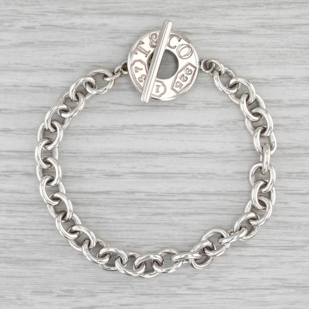 Tiffany & Co 1837 Toggle Charm Bracelet w/ Pouch Sterling Silver 7.5"