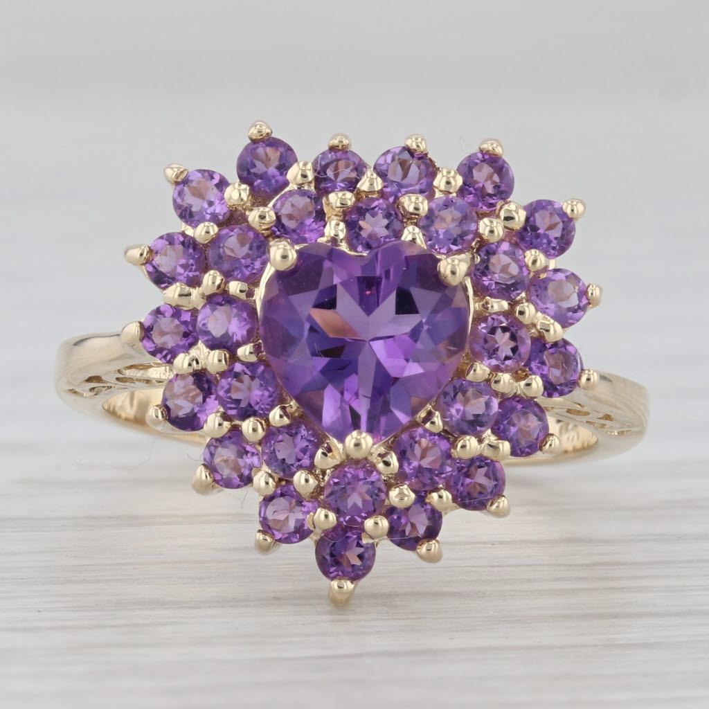 Gray 1.90ctw Amethyst Heart Ring 14k Yellow Gold Size 7 Cocktail Cluster