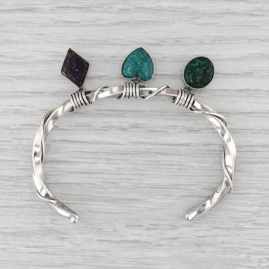 Carolyn Pollack Cuff Charm Bracelet Sterling Silver Mixed Stones 6.5"