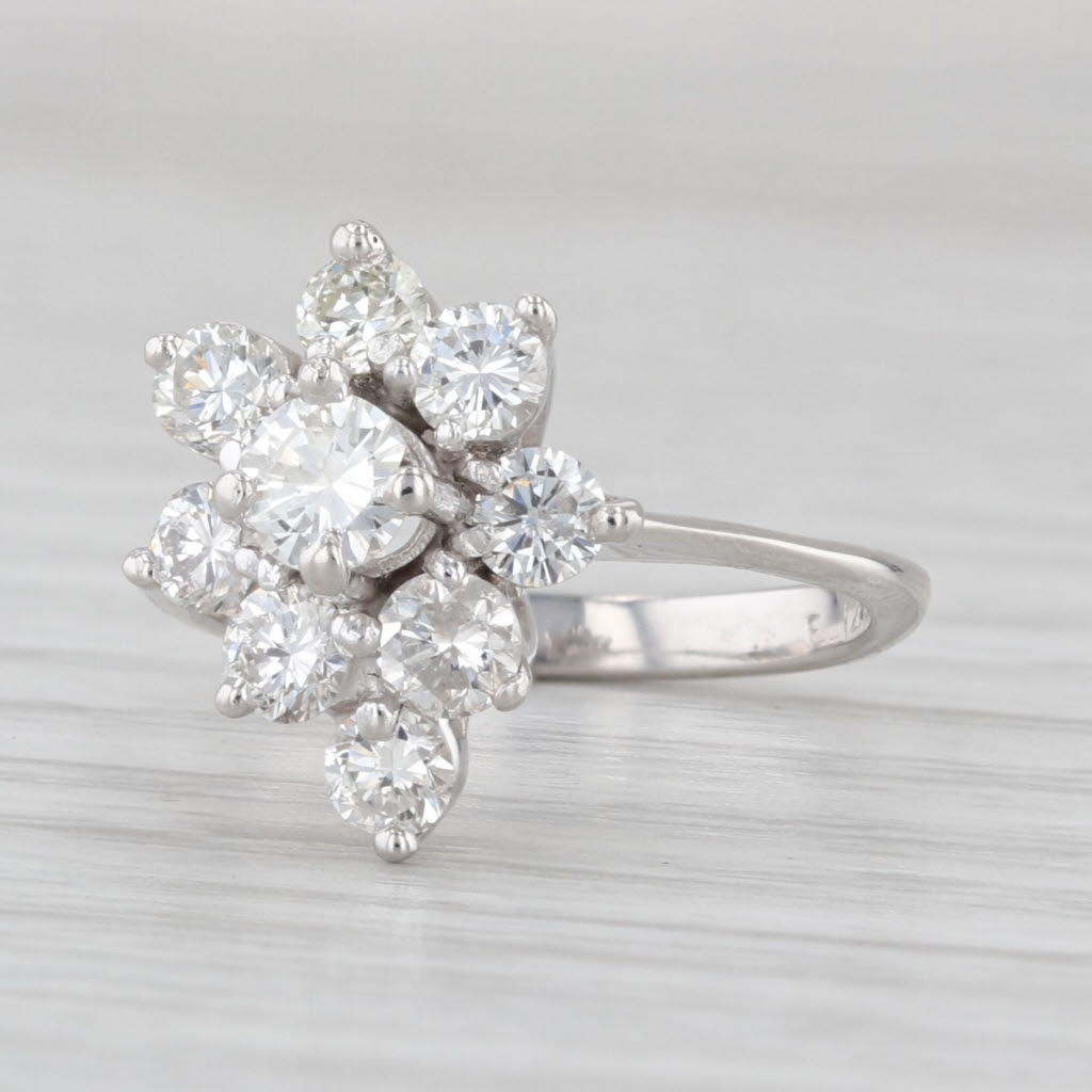 0.83ctw Diamond Cluster Flower Engagement Ring 14k White Gold Size 3.75