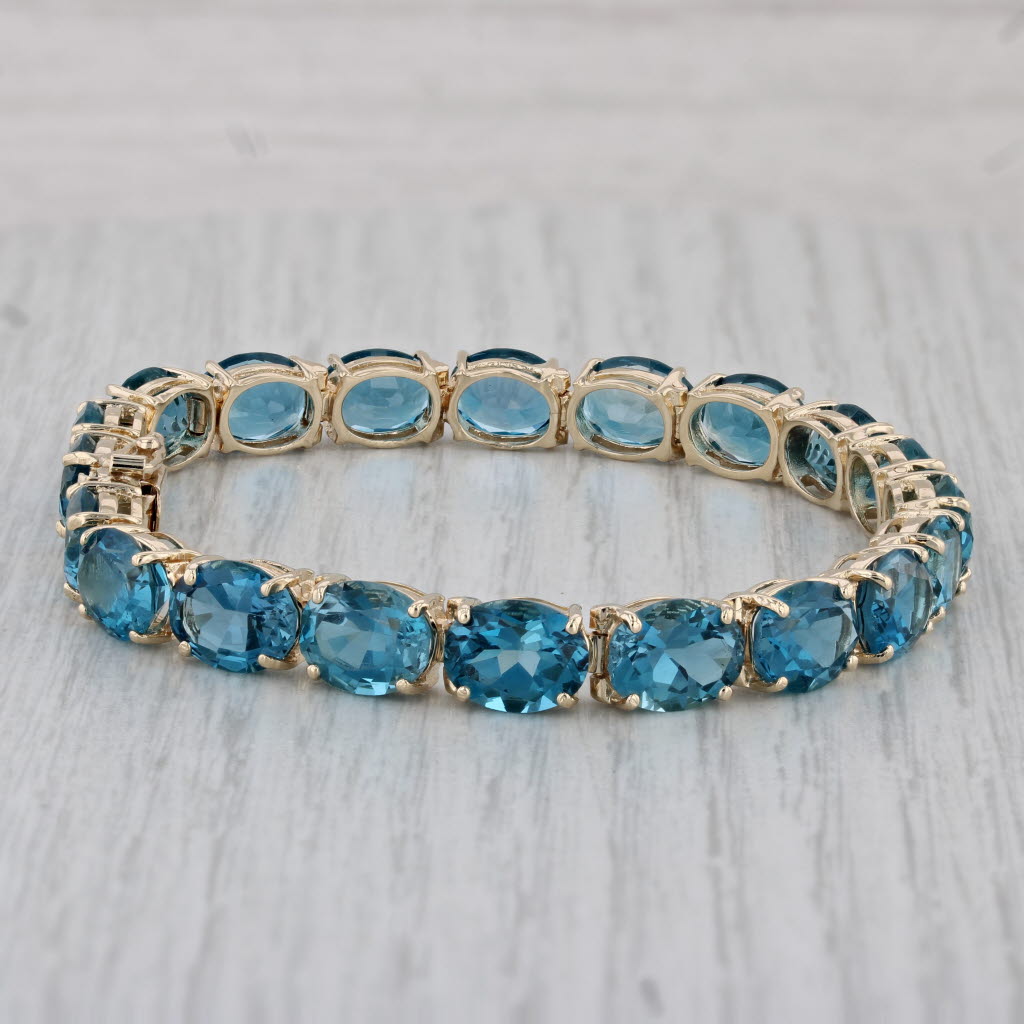 Gray 40ctw London Blue Topaz Tennis Bracelet 14k Yellow Gold 7" AS IS