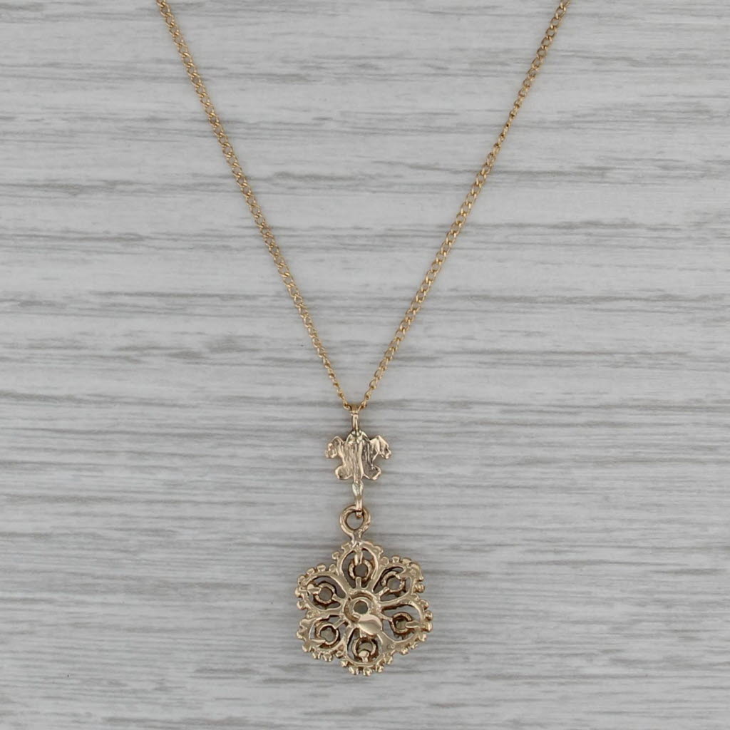 Vintage Opal Flower Pendant Necklace 14k Gold 18" Curb Chain