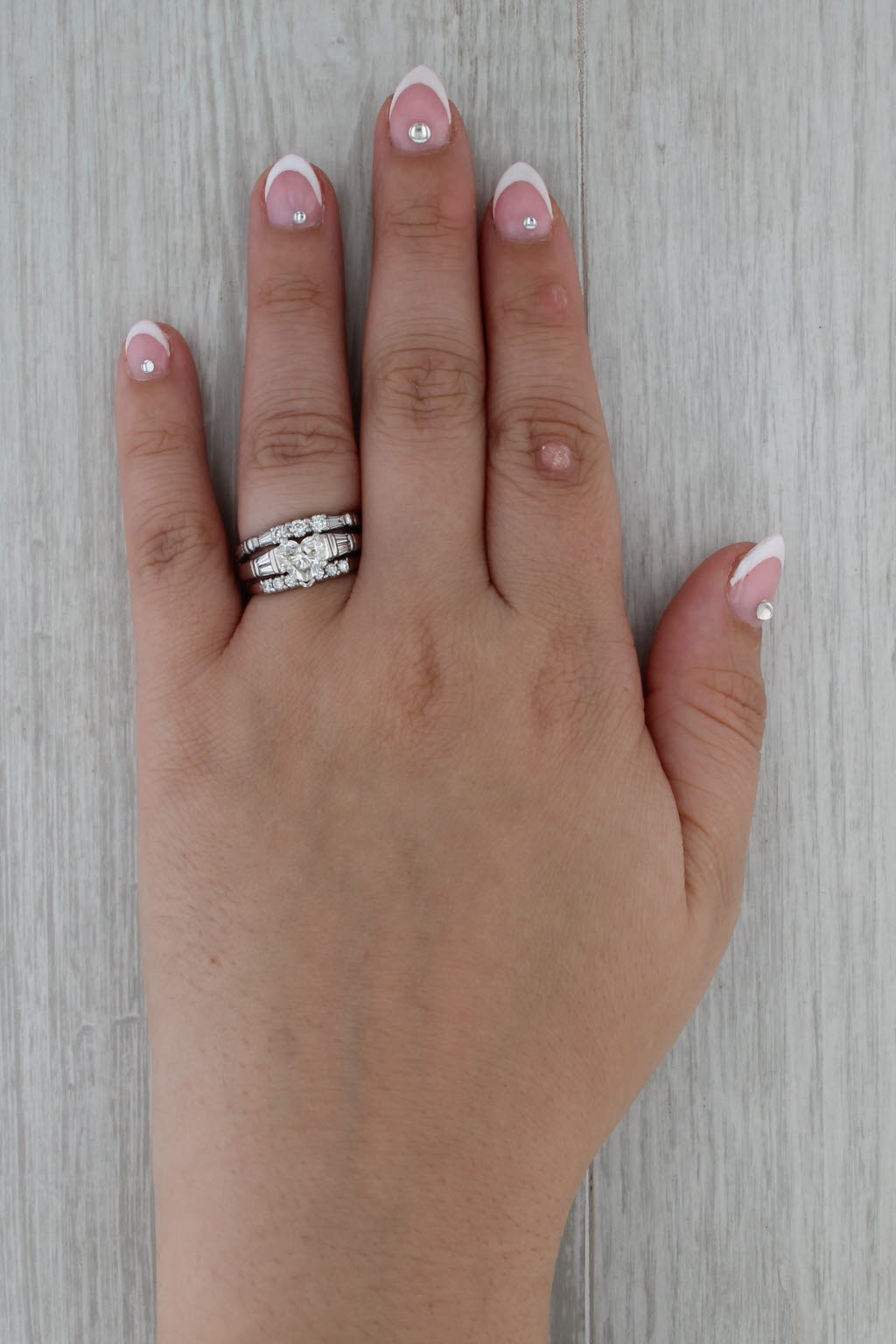 1.78ctw Bridal Set 14k White Gold 800 Platinum Engagement Ring Wedding Band