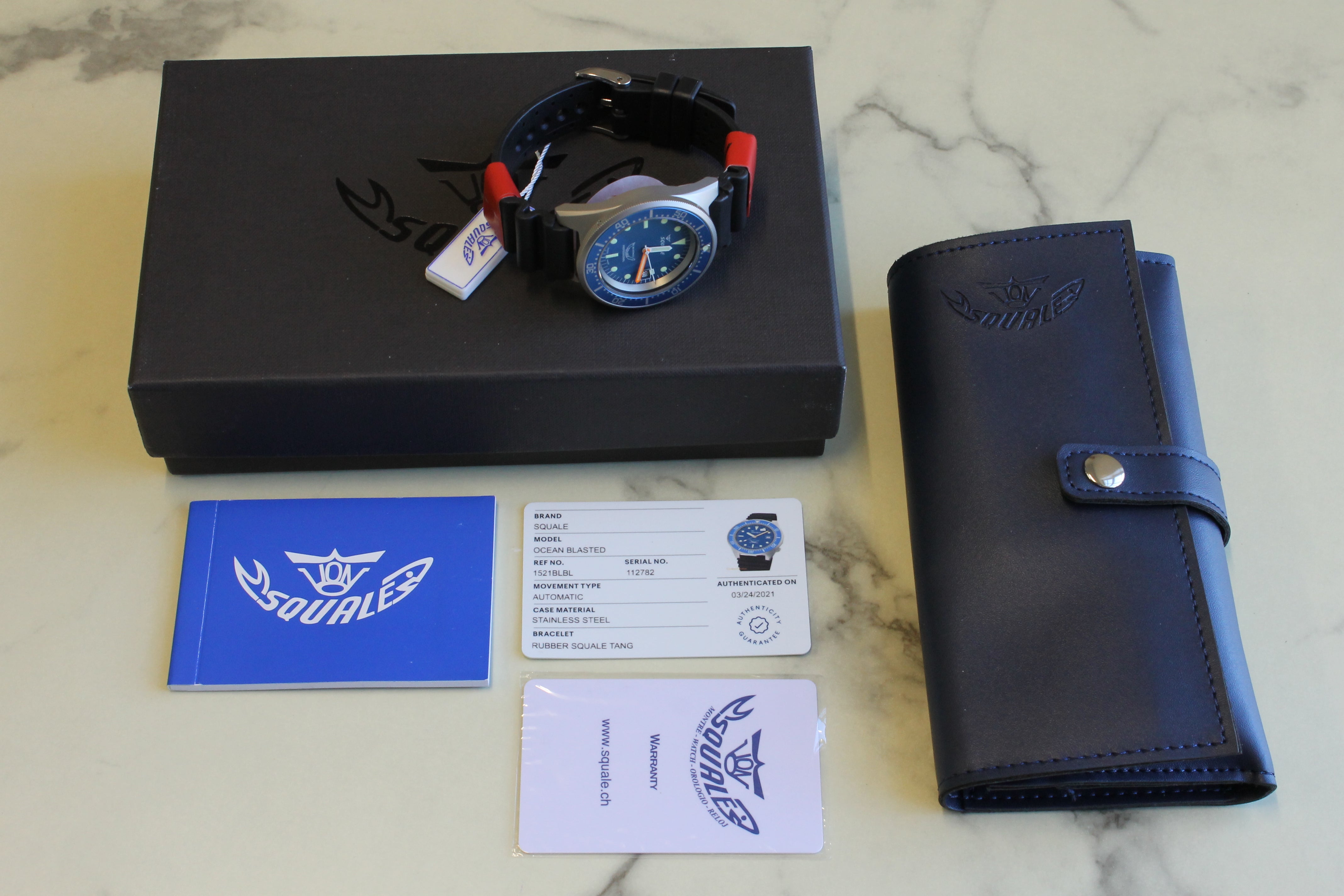 Dark Slate Gray Squale 1521 Blasted Blue 42mm Steel Automatic Divers Watch Bracelet w Box Strap