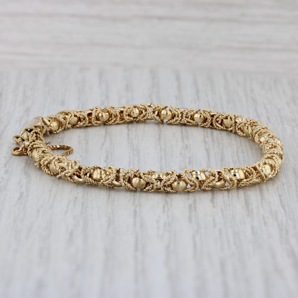 Gray Byzantine Bracelet 18k Yellow Gold 7.5" 5.1mm Safety Chain