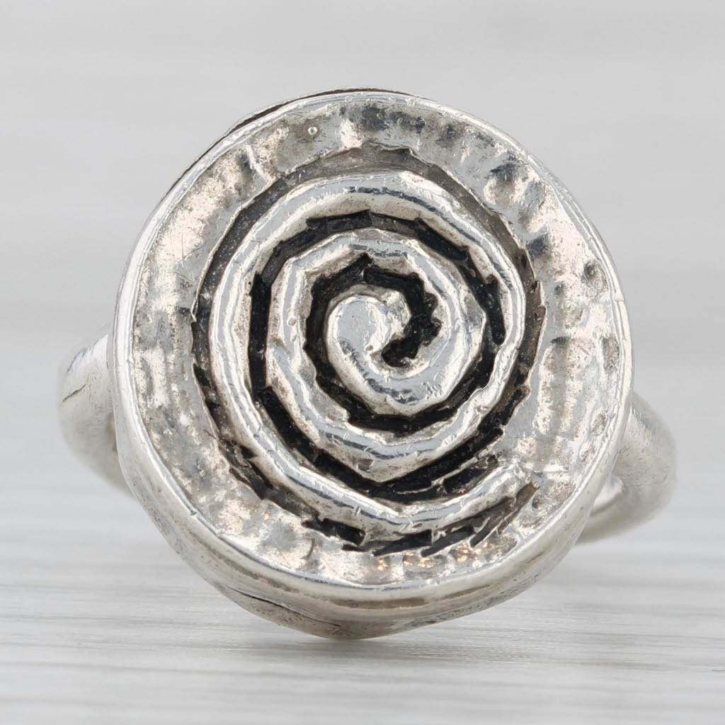 Gray Swirl Statement Ring Hammered Sterling Silver Size 8.5