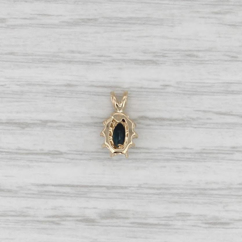 0.43ctw Marquise Blue Sapphire Diamond Halo Pendant 14k Yellow Gold Small Drop