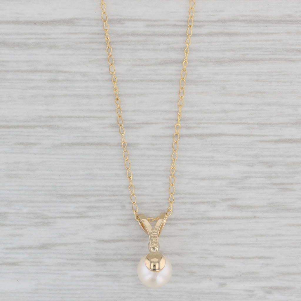 Gray Cultured Pearl Diamond Pendant Necklace 14k Yellow Gold 18.5" Curb Chain