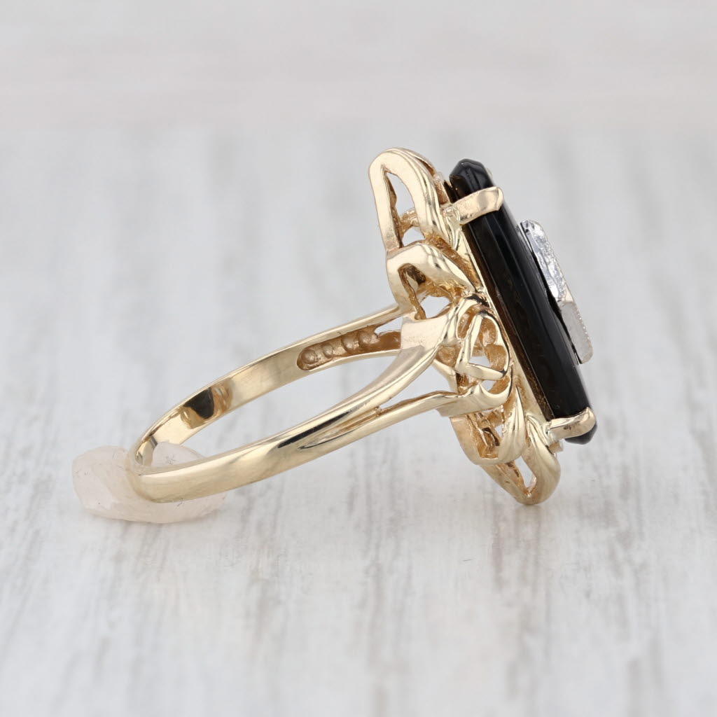 Onyx Diamond Signet Ring 10k Yellow Gold Heart Size 6