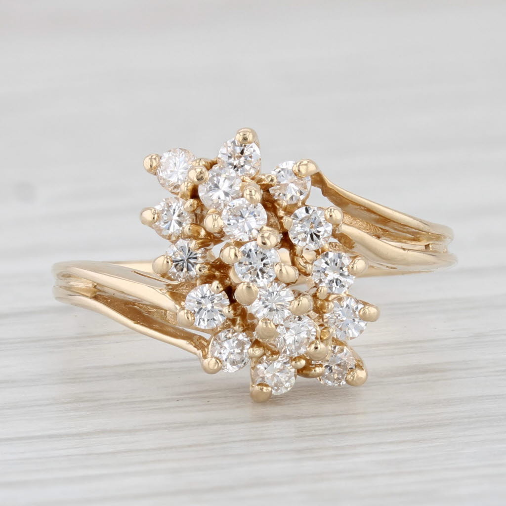 Light Gray 0.54ctw Diamond Cluster Ring 14k Yellow Gold Size 7 Bypass