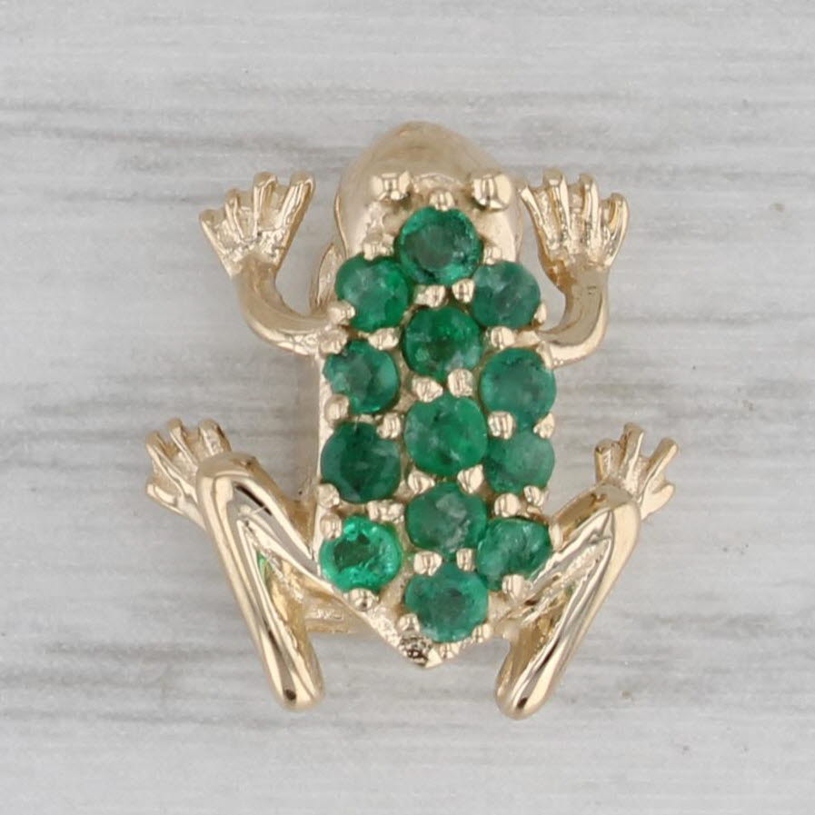 Gray 0.30ctw Emerald Cluster Frog Slide Bracelet Charm 14k Yellow Gold