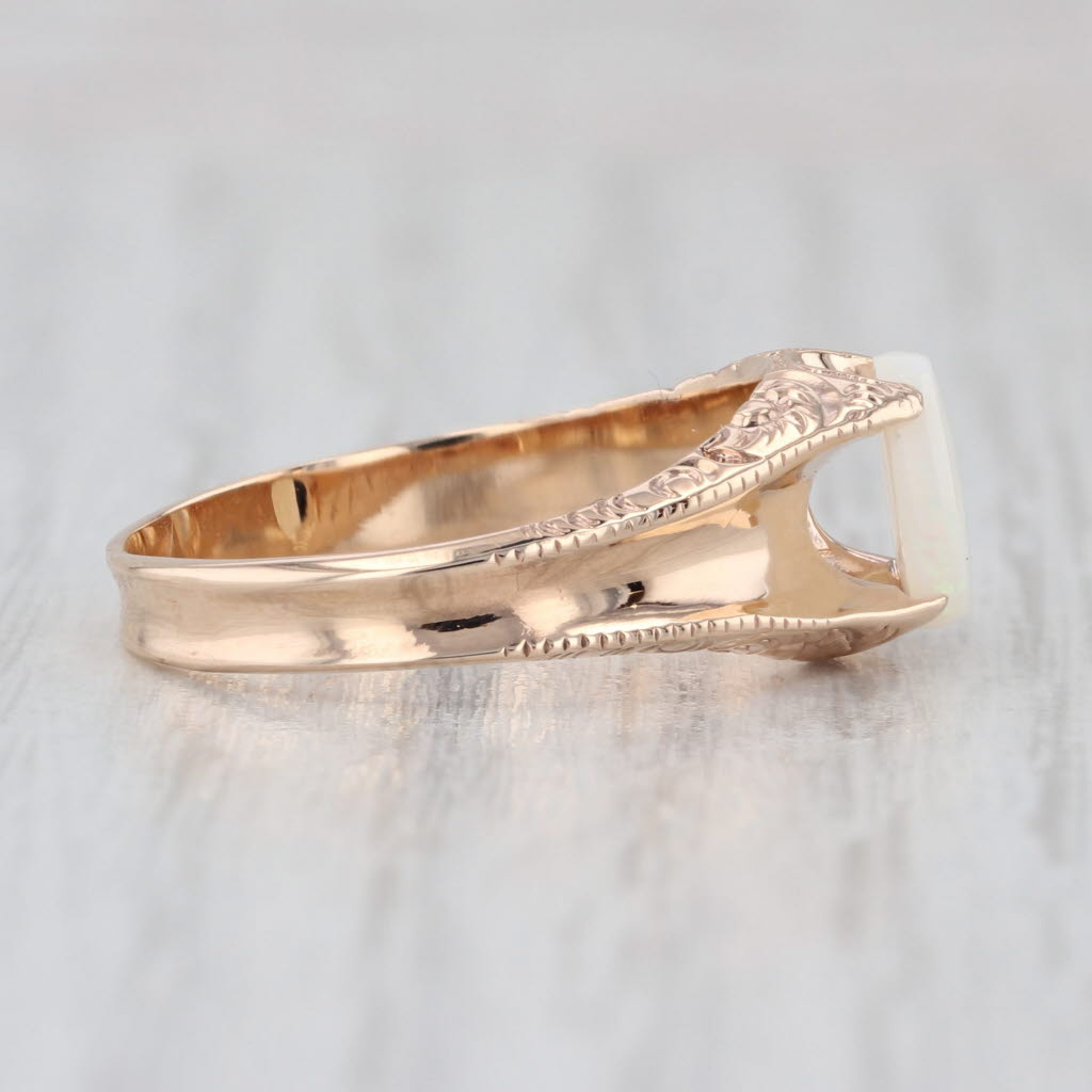 Antique Oval Opal Cabochon Ornate Ring 10k Yellow Gold Size 7.75-8