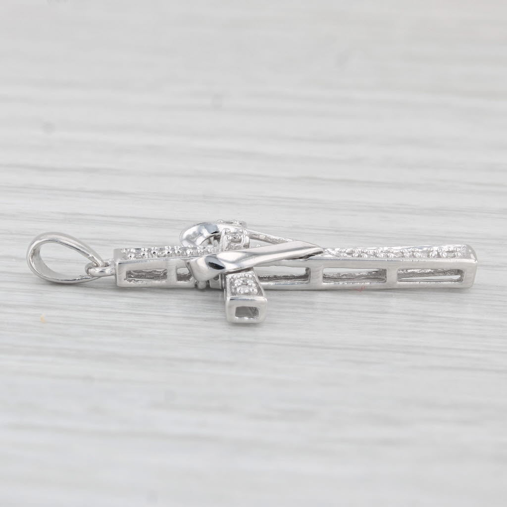 Light Gray Diamond Heart Cross Pendant 10k White Gold Religious