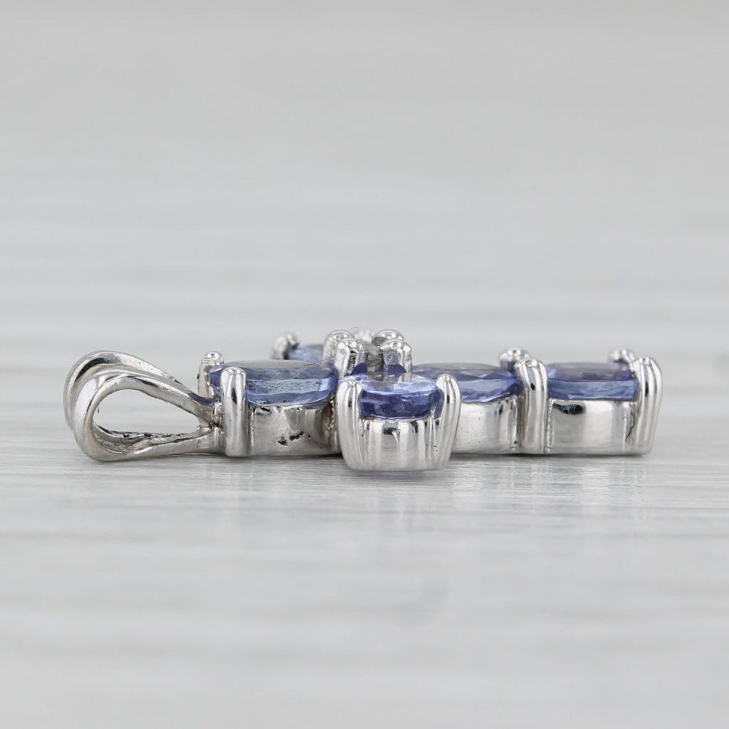 Light Gray 1.01ctw Tanzanite Diamond Cross Pendant 10k White Gold