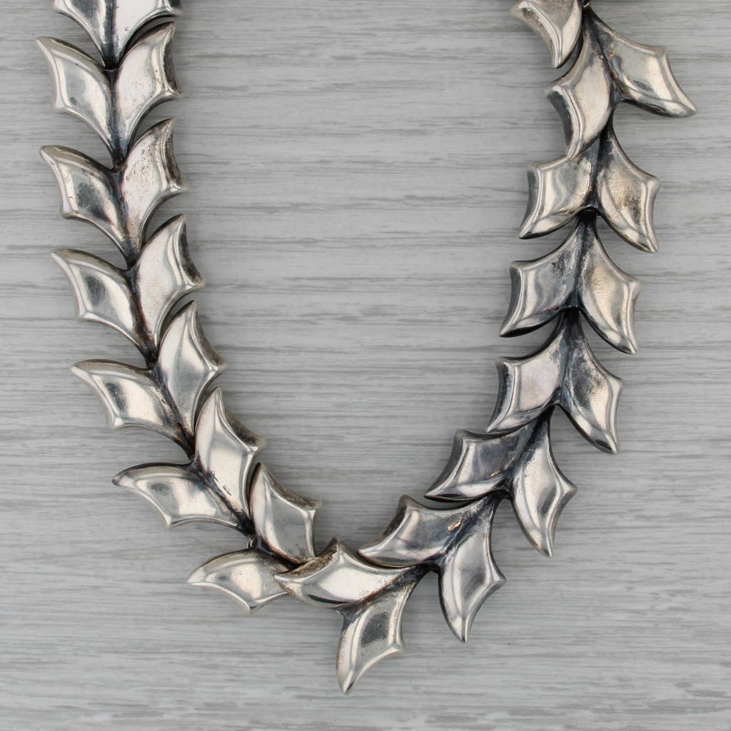 Vintage Lopaz Taxco Chevron V Link Necklace Sterling Silver 16