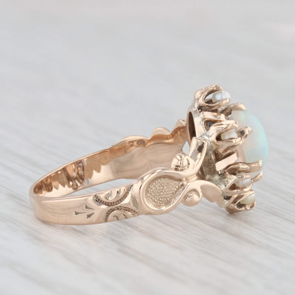 Light Gray Antique Opal Pearl Ring 10k Yellow Gold Size 5.25