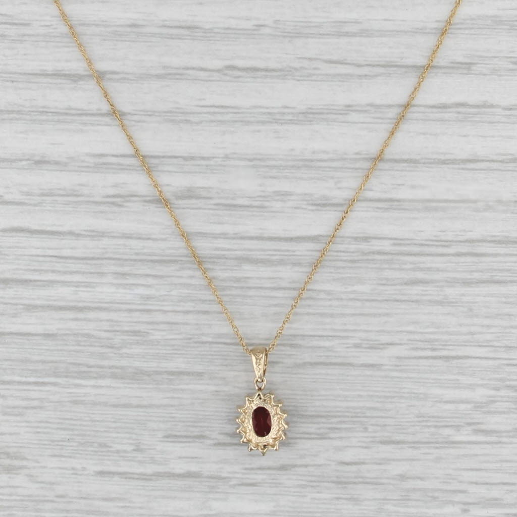 0.45ct Oval Garnet Diamond Pendant Necklace 14k Yellow Gold 18.25" Rope Chain