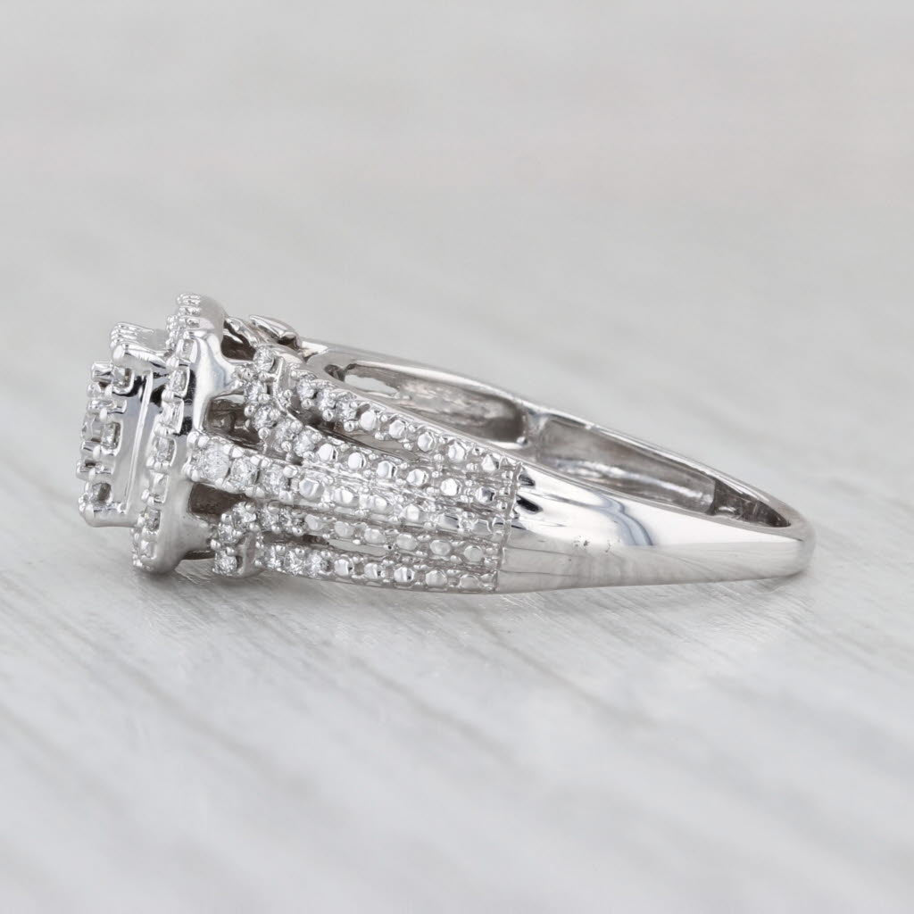 0.50ctw Diamond Cluster Halo Engagement Ring 10k White Gold Size 7.25
