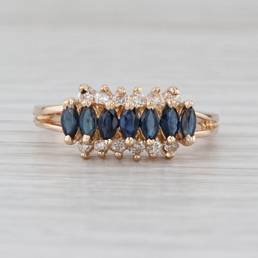 0.86ctw Blue Sapphire Diamond Ring 18k Yellow Gold Size 7