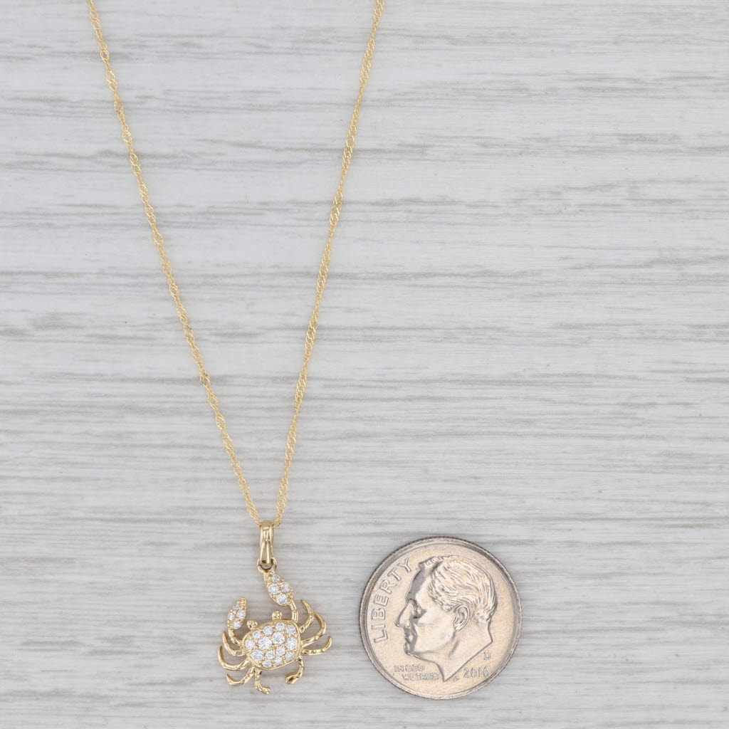 Light Gray New 0.12ctw Diamond Crab Pendant Necklace 14k Yellow Gold 18"