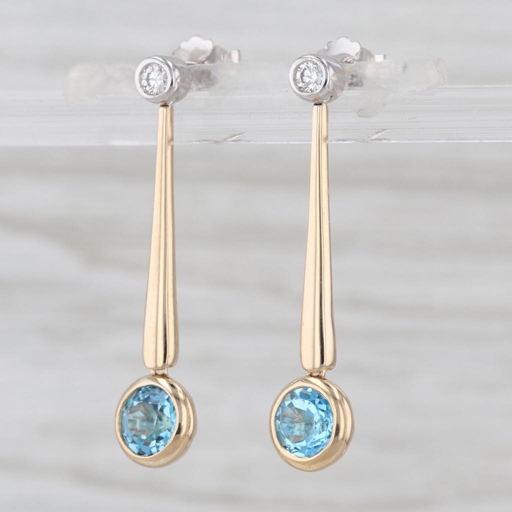2.08ctw Blue Topaz Diamond Drop Earrings 14k Yellow White Gold