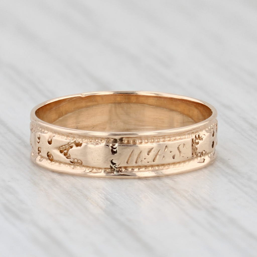 Light Gray Antique Victorian Etched Band Baby Ring 10k Yellow Gold Size 2