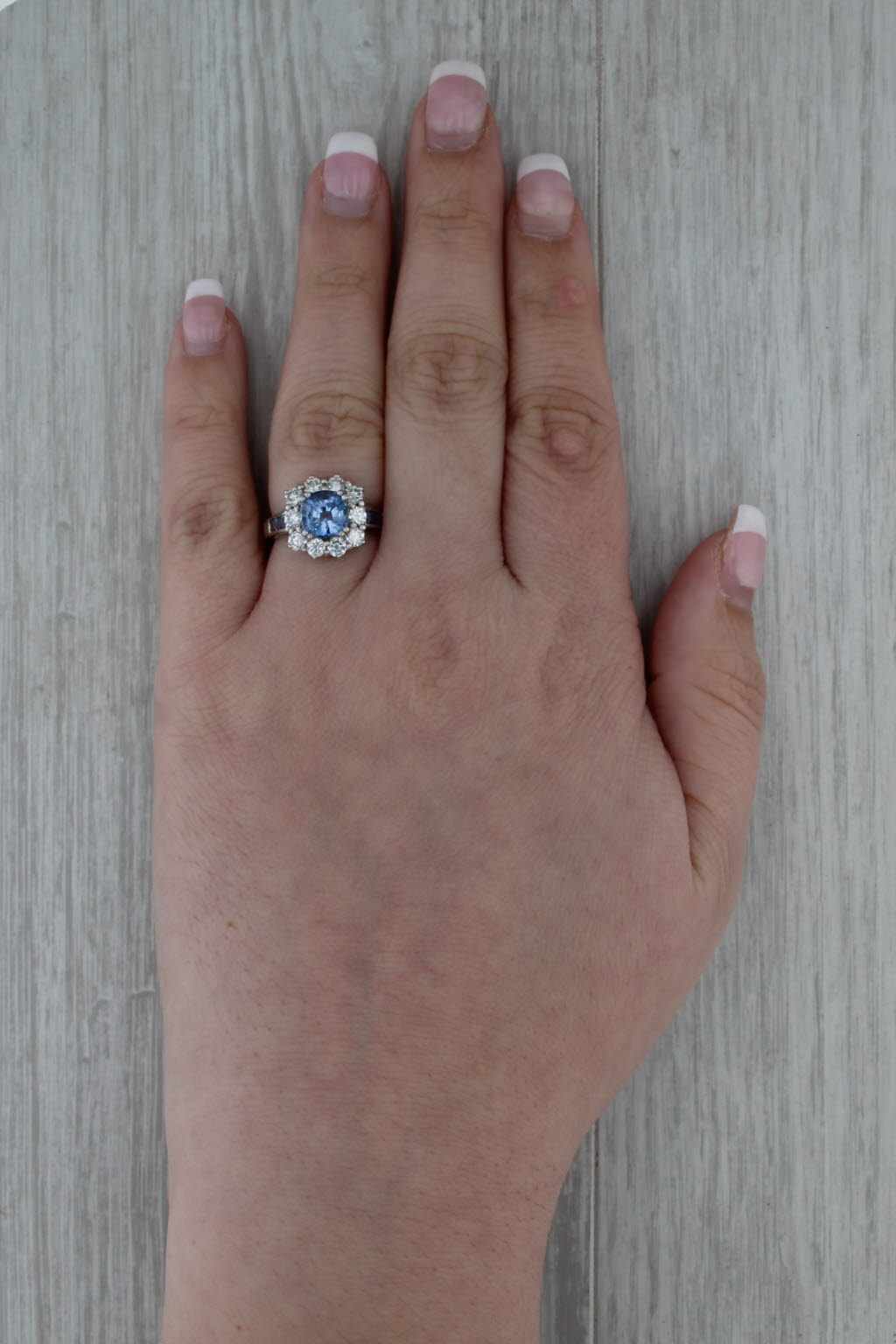 3.88ctw Blue Sapphire Diamond Halo Ring 18k White Gold Size 6 Cocktail