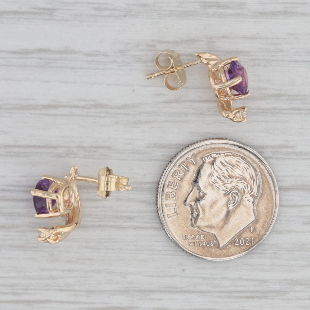 Gray 1.04ctw Round Amethyst Diamond Stud Earrings 14k Yellow Gold