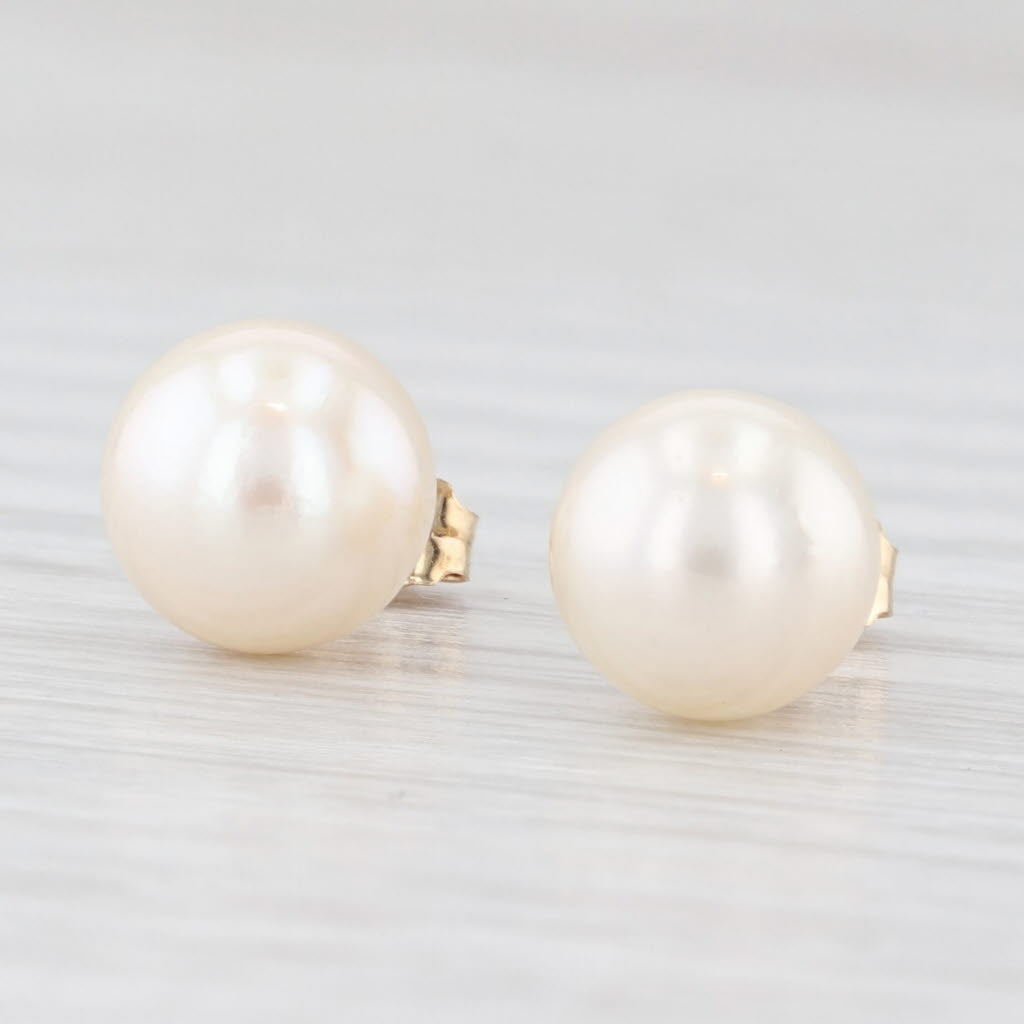Light Gray 8mm Cultured Pearl Stud Earrings 14k Yellow Gold