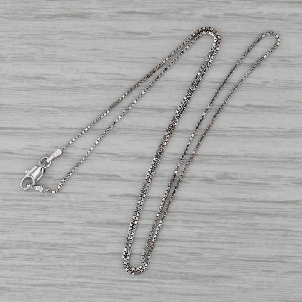 Box Chain Necklace 16.5" 0.7mm 14k White Gold Lobster Clasp