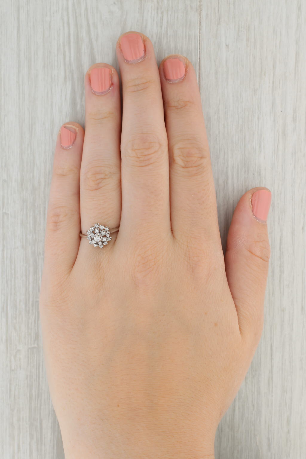 Tan 0.21ctw Diamond Cluster Ring 14k White Gold Size 8.5 Engagement