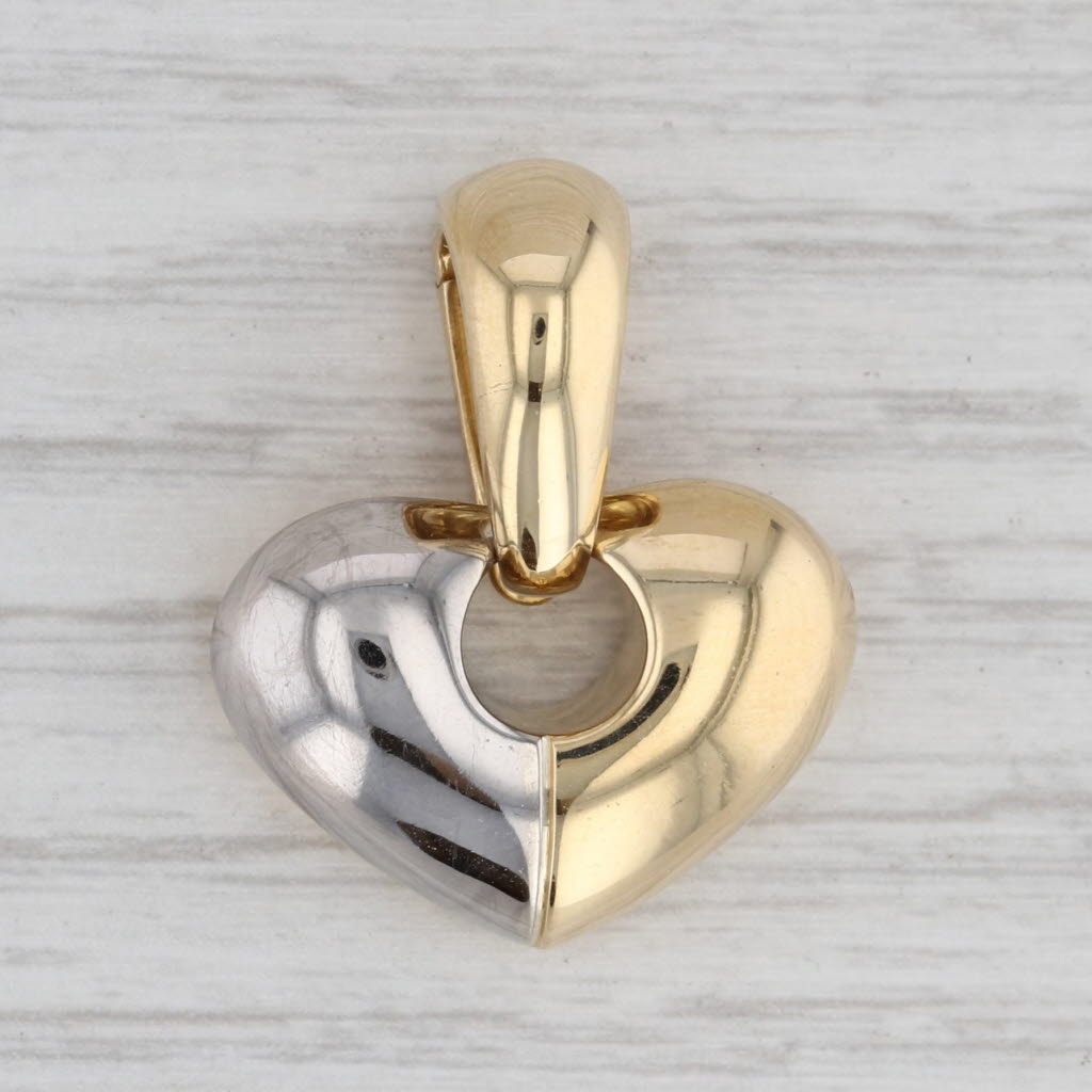 Gray 2-Toned Puffy Heart Pendant 18k Yellow White Gold Enhancer Chimento