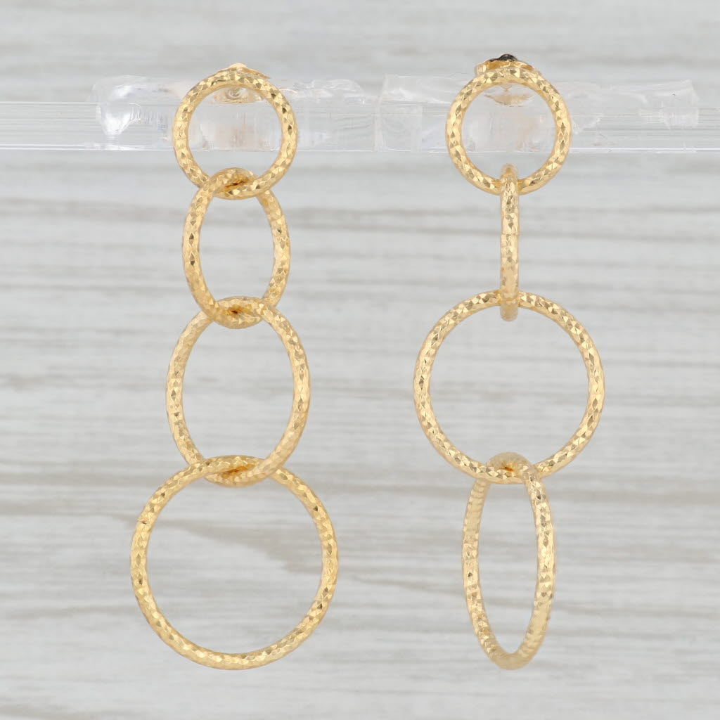 Light Gray Dangling Circles Earrings 14k Yellow Gold Pierced Drops