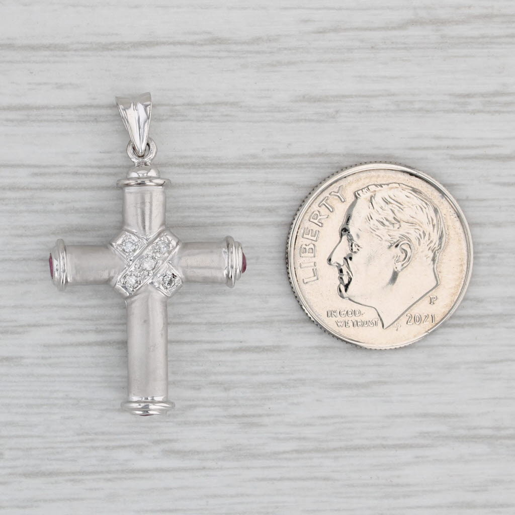 Gray 0.29ctw Diamond Ruby Cross Pendant 14k White Gold