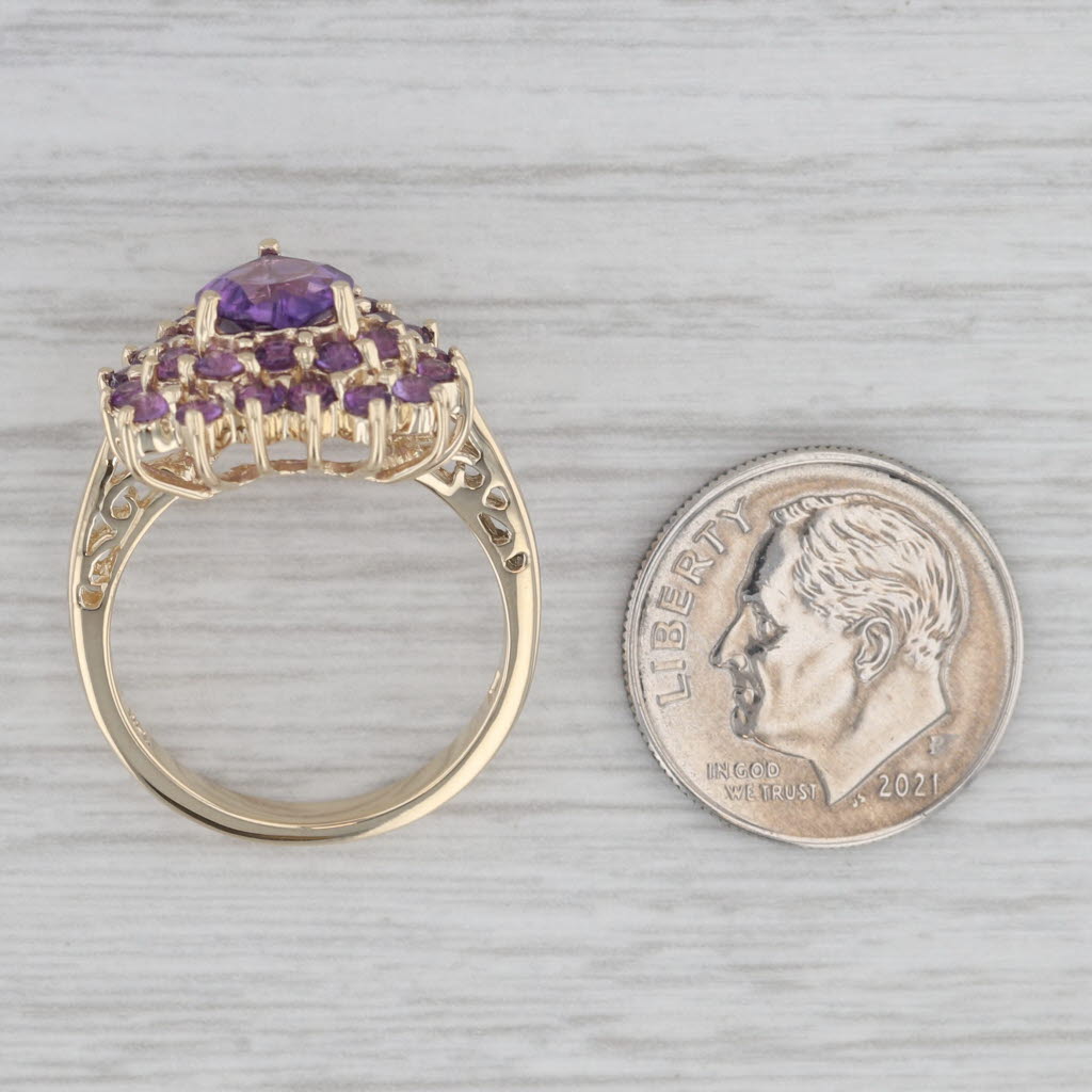 Gray 1.90ctw Amethyst Heart Ring 14k Yellow Gold Size 7 Cocktail Cluster