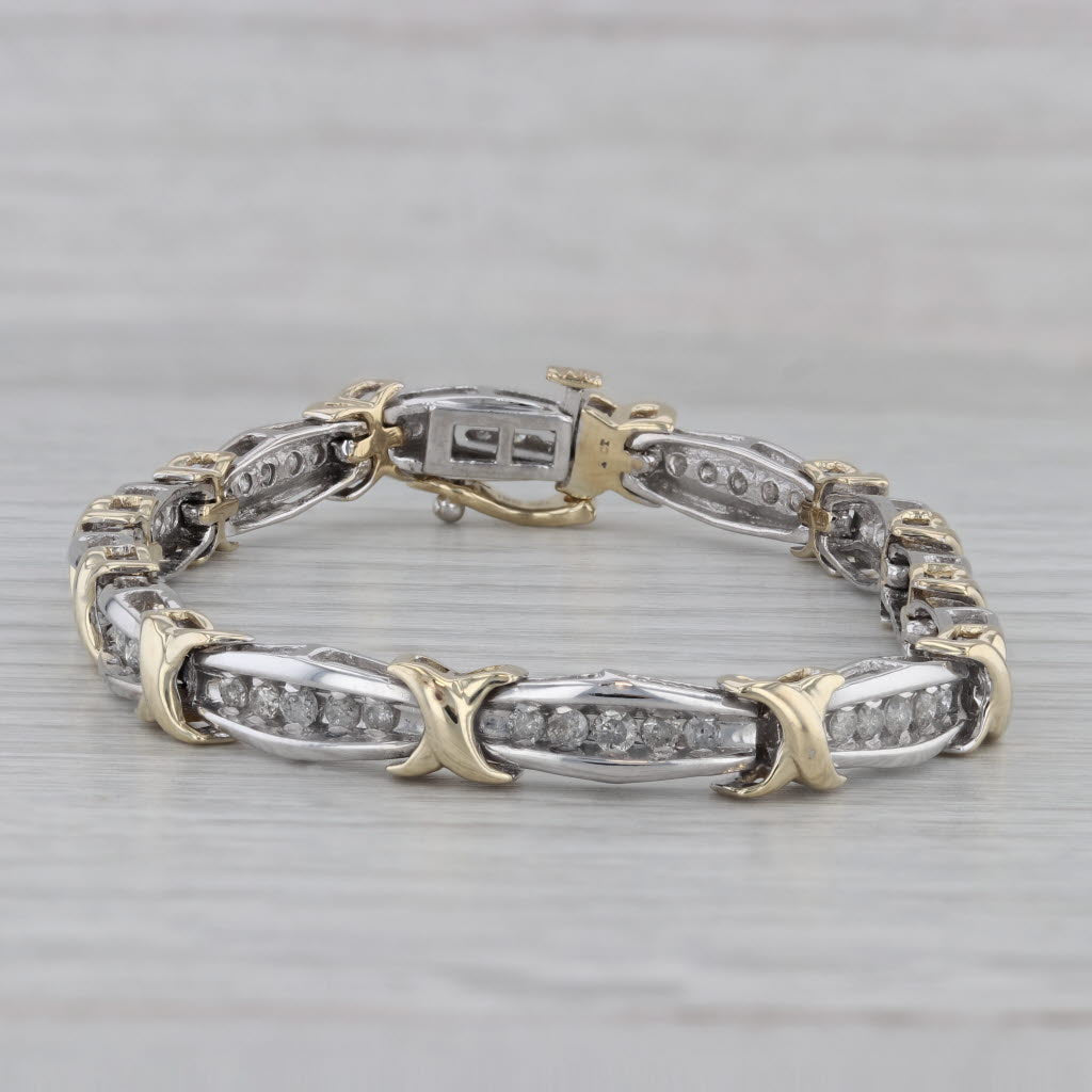 Gray 1.25ctw Diamond Bar X Link Tennis Bracelet 10k White Yellow Gold 7" 6mm