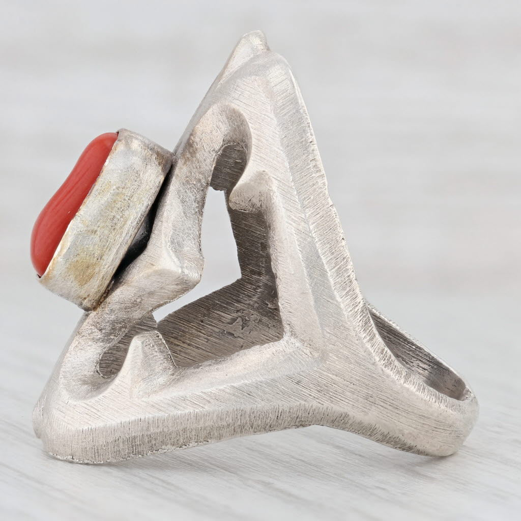 Light Gray Chimney Butte Coral Ring Sand Cast Sterling Silver Native American Navajo