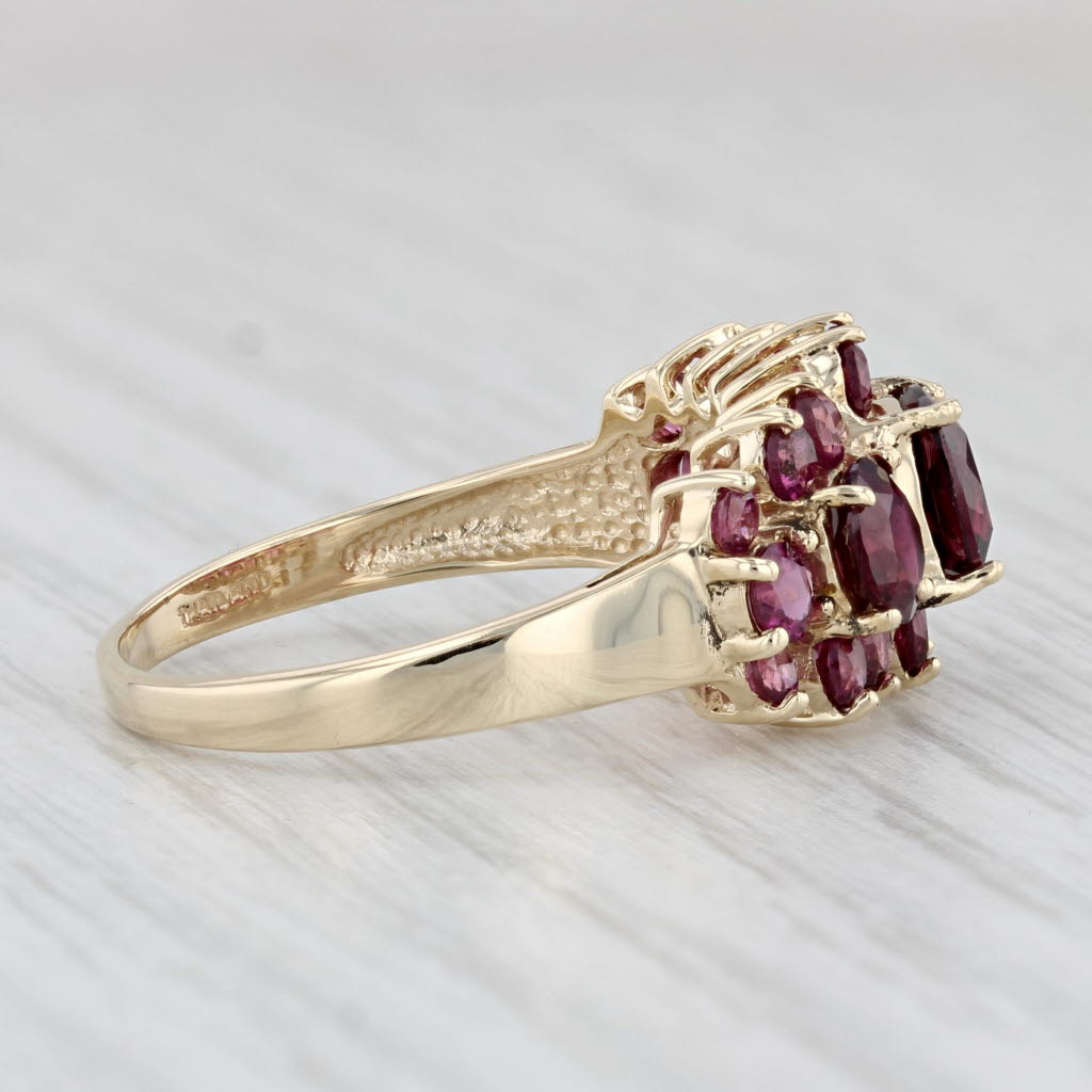 Light Gray 4.09ctw Garnet Ring 10k Yellow Gold Size 9.25 3-Stone Halo