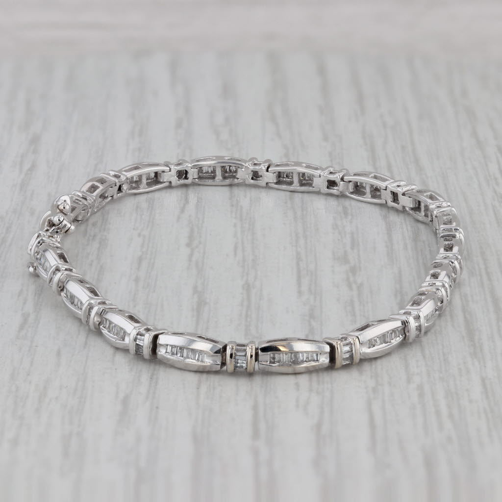 Gray 0.70ctw Diamond Baguette 14k White Gold Tennis Bracelet 8"