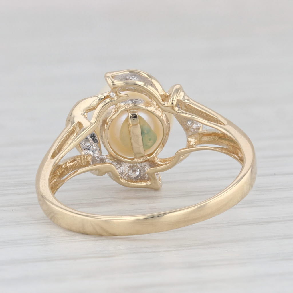Light Gray Cultured Pearl Diamond Ring 14k Yellow Gold Size 6.75