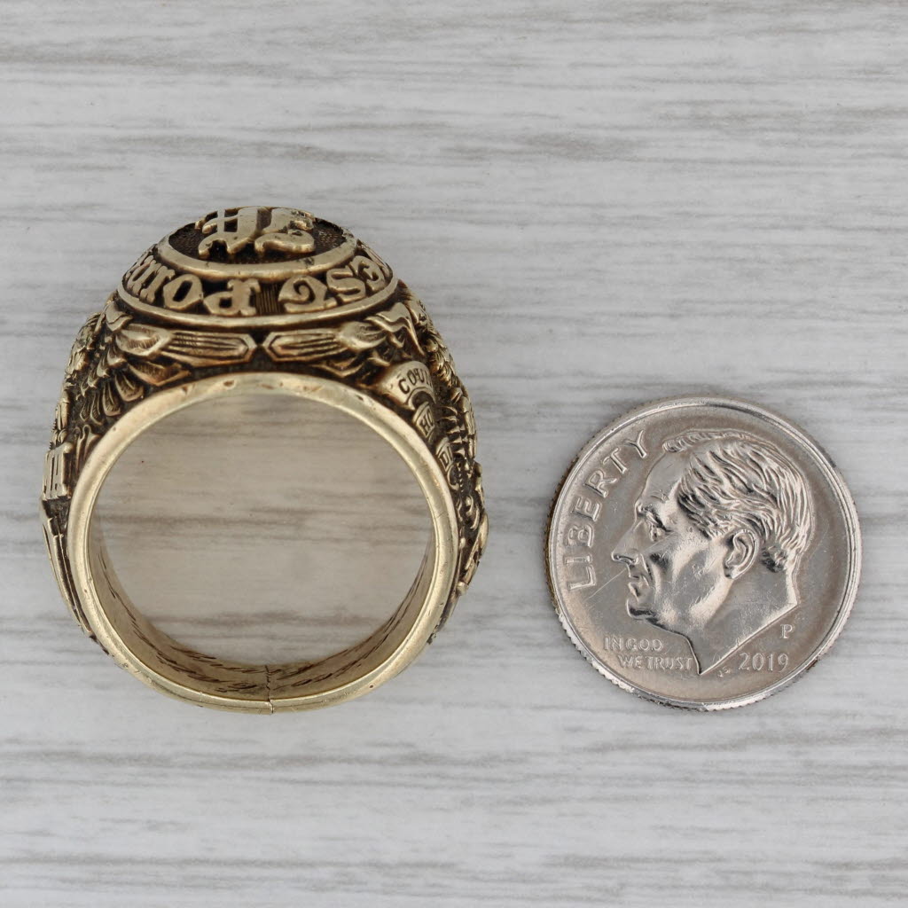 Dark Gray West Point Military Academy Class 1960 Ring 14k Gold Vintage Signet Veteran