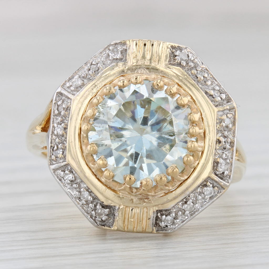 Light Gray 4.32ctw Moissanite Cocktail Ring 14k Yellow Gold Size 8.25 Solitaire w/ Accents