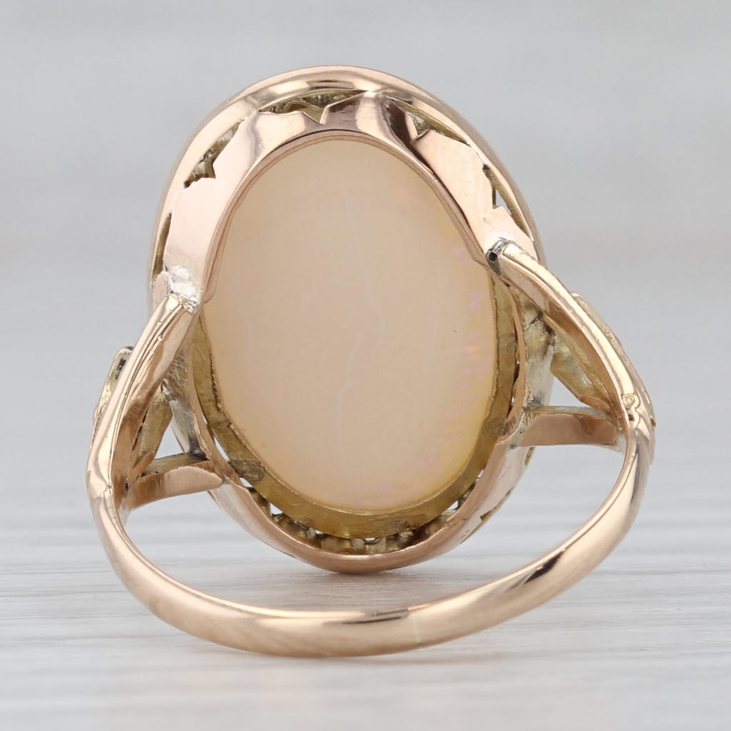 Vintage Oval Opal Cabochon Filigree Ring 18k Yellow Gold Size 8 AS IS