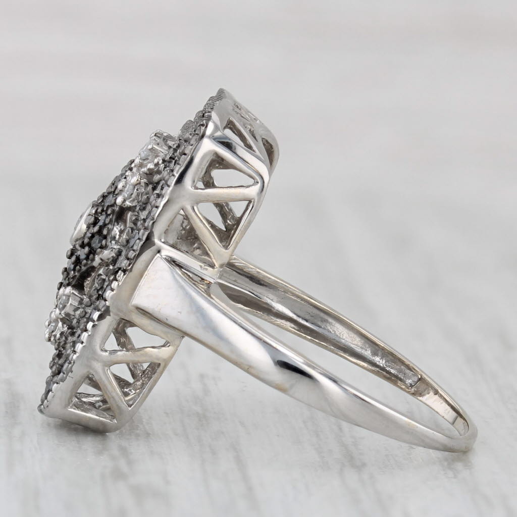 Light Gray 0.37ctw Black White Diamond Ring 14k White Gold Size 6.75