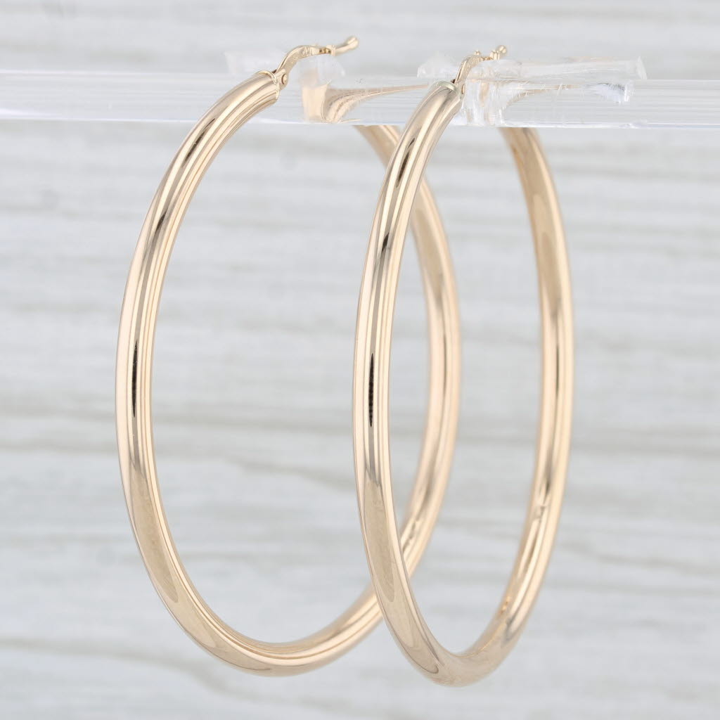 Light Gray New Hoop Earrings 14k Yellow Gold Round Hoops Pierced Snap Top 3 x 50mm
