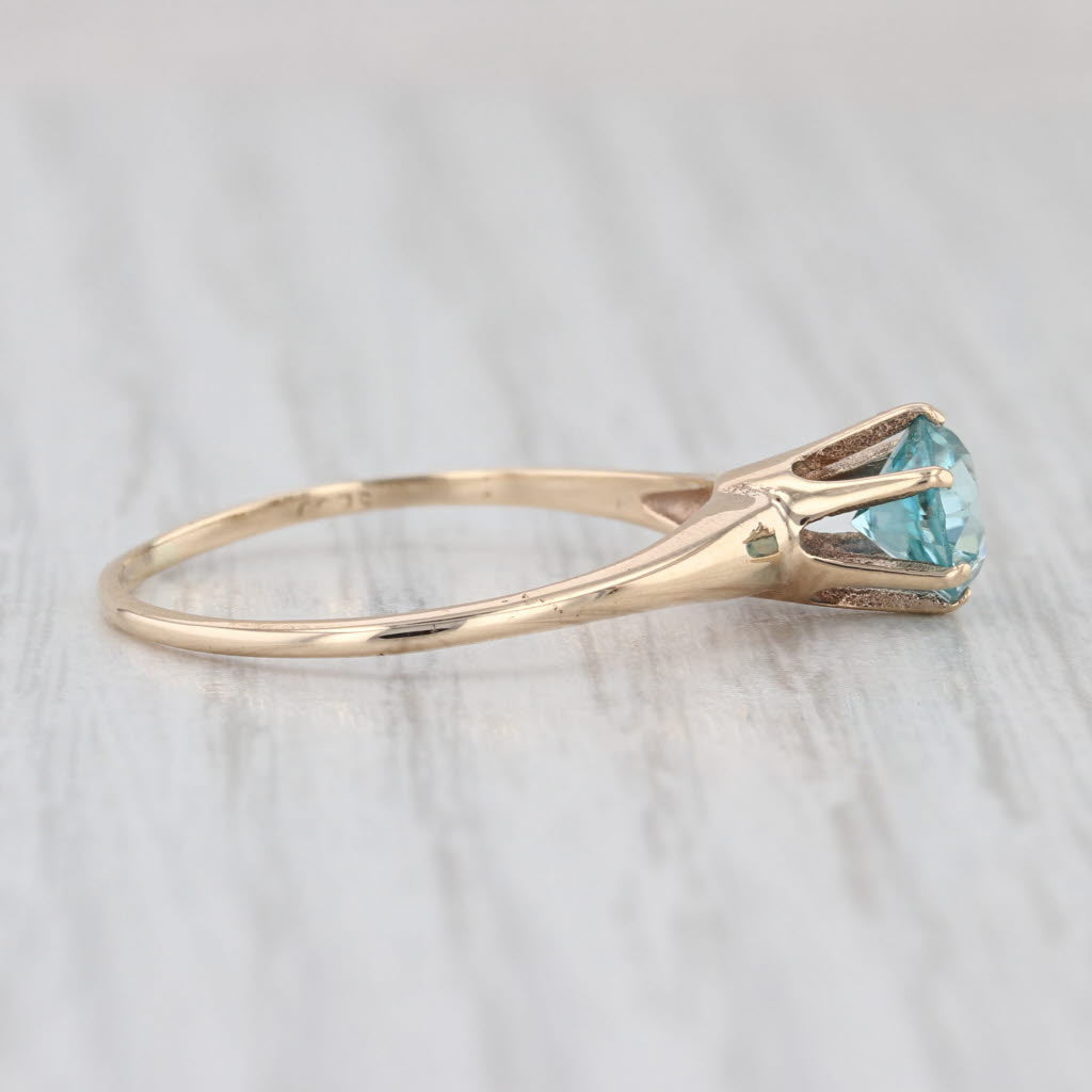Vintage 1.35ct Round Solitaire Blue Zircon Ring 10k Yellow Gold Size 8.75