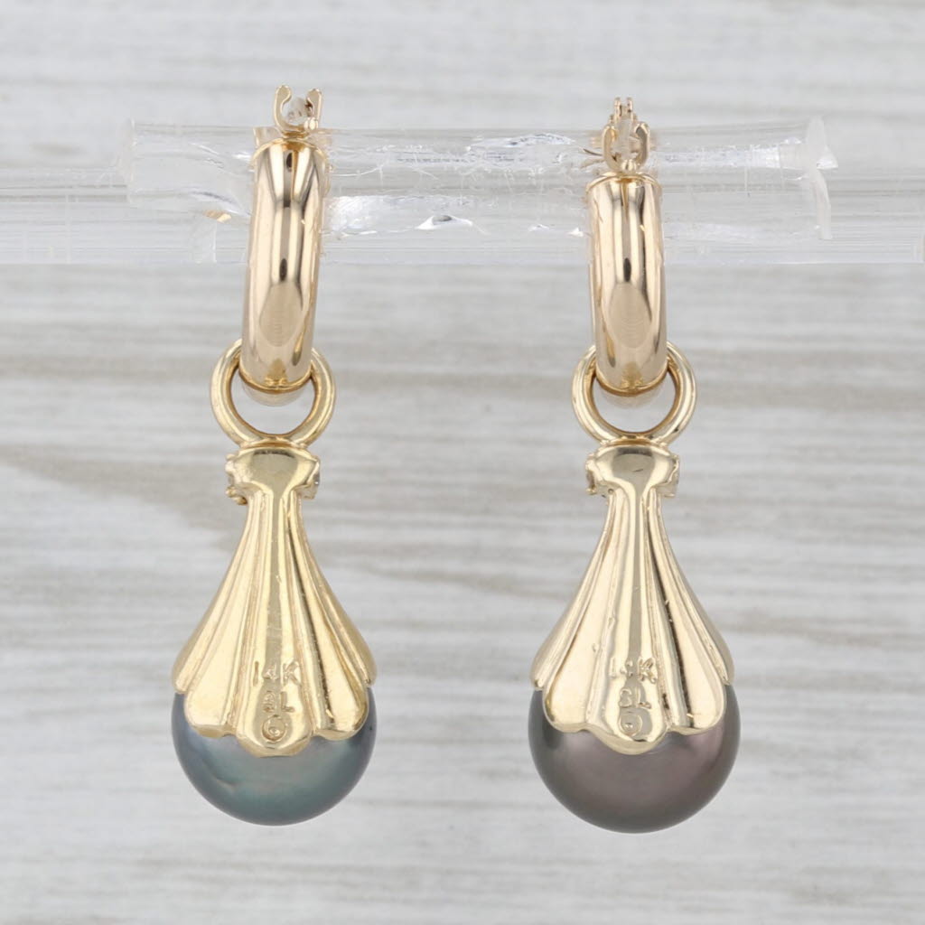 Convertible Cultured Pearl Diamond Earring Charms on Hoops 14k Yellow Gold